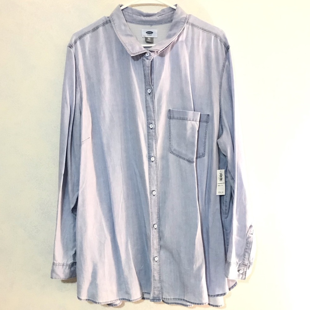 Light washed jean button down top NWT